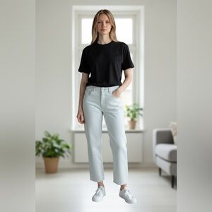 ST. JOHN SPORT  Light Blue Denim Straight Leg Trousers Pants Size 8 Stretch